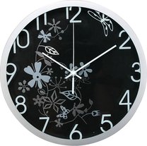 hodiny nástěnné &Oslash;30cm květinový motiv černo-stříbrné