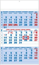 Nástěnný kalendář Tříměsíční - s mez. svátky - modrý