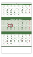 Nástěnný kalendář Tříměsíční zelený