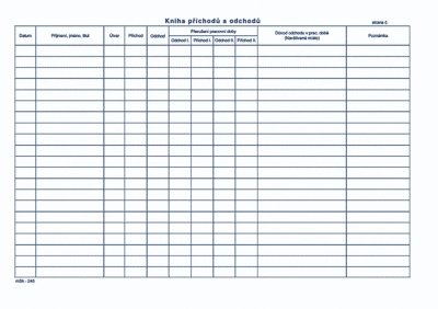 kniha pchod a odchod A4 .245, 40 list