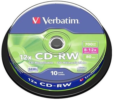 CD-RW Verbatim 80 min/700MB,8x12, 10-cake