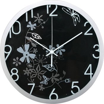 hodiny nstnn &Oslash;30cm kvtinov motiv erno-stbrn